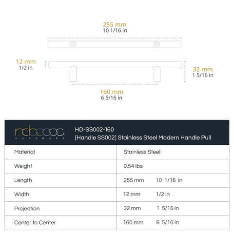 Diagram of Black Finish Stainless Steel Cabinet Drawer Pull, Modern T Bar Handle, with dimensions and specifications.