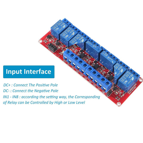 8 Channel 24V Relay Module With Opto Isolation, High Or Low Level Trigger, DIY Friendly Relay Board Input Interface