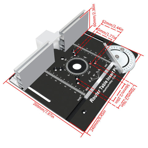 Kick Up Your Workshop Routine With This Slick Router Table Lift Built From Rugged Aluminum Alloy dimensions labeled on the insert plate