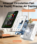 Level Up Your Breathing Game With This Sleek Indoor Air Quality Monitor Catching Co2 Formaldehyde Pm2 5 Pm10 Plus Daily Temp Humidity Readings For Smooth Home Comfort showing internal fan and sensors in action.