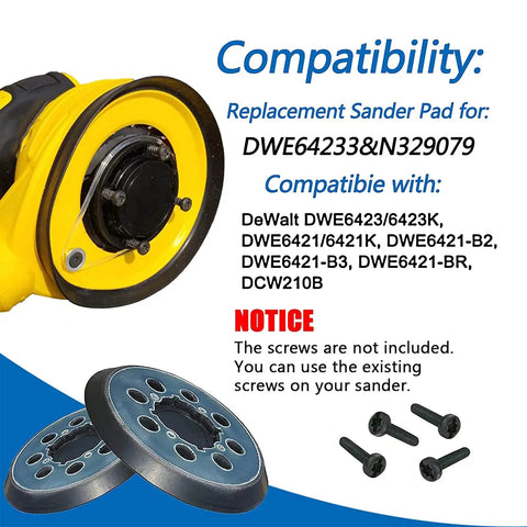 Two Pack Five Inch Eight Hole Hook And Loop Sanding Pad Replacement For DeWalt Orbital Sanders Built Tough For Real DWE6421 DWE6423