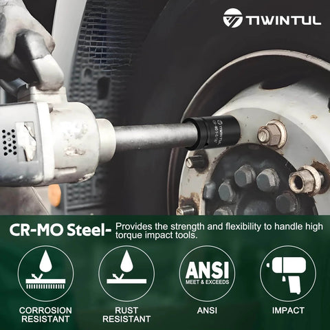 Beefed-Up 1-5/16 Inch Impact Socket For 1 Inch Drive, 6 Point, CR-MO Axle Nut Socket in use on truck wheel