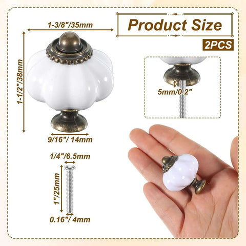 White Pumpkin Drawer Knobs 2 Pack Old School Vintage Cabinet Pulls Antique Hardware for Dresser Vanity Closet Cupboard DIY Decor