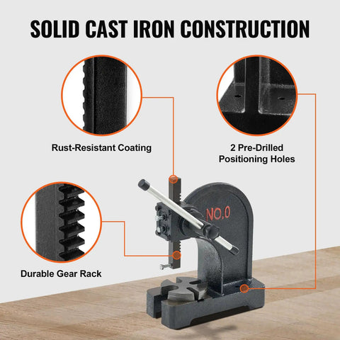 Beefy 0.5 Ton Manual Arbor Press For Desktop Stamping Bending And Forming Cast Iron Construction With 4.6 Inch Height