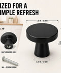 Rock Solid Matte Black Cabinet Knobs 20 Pack Round Zinc Alloy Drawer Handles single hole mount shown with dimensions and M4 screw.