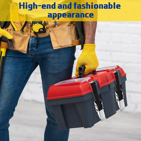 Person holding toolbox with 2 Pack Heavy Duty 9.5 Inch Rubber Hood Latches With Brackets And Stainless Steel Keepers For Toolboxes