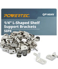 Heavy Duty Nickel Plated Shelf Brackets 50 Pack Quarter Inch L Shaped Supports for kitchen shelving, bookcases, and closets.