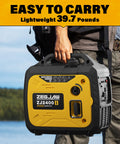 Person carrying 2400-Watt Portable Inverter Generator For Home Use With EPA Compliant Gas Power, Lightweight Design
