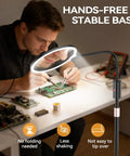 Man using 10X Magnification LED Lighted Magnifier With Stand And 7 Inch Lens For Reading And Detail Work, Cross Stitch And Crafts.