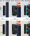 Steps to install and remove the 2K Dual Lens Video Doorbell With Chime, Local Storage Up To 512GB, focus on mounting and detaching process