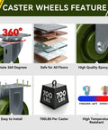 Illustration of Beefy 4 Inch By 1.5 Inch Heavy Duty Oven Rack Casters Set Of 4 With 2800 Lbs Capacity High Temp Epoxy Wheels Galvanized Steel Yokes 2 Brakes And 2 Rigid features.