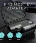 Rugged Hard Shell Zipper Case For Tesla Nacs And J1772 Ev Charger Adapters With Soft Padded Interior, open showing charger inside.