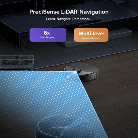 Smart Robot Vacuum and Mop With 10,000 Pa Suction, 70 Days Self Emptying featured with LiDAR navigation on dark floor