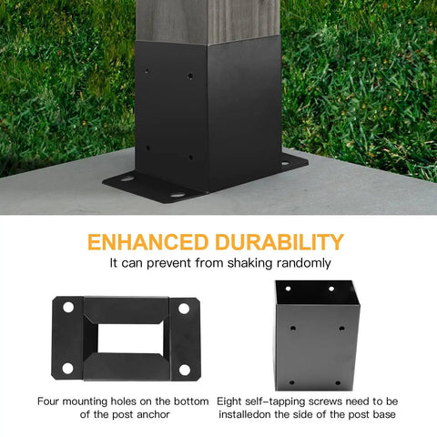 Heavy Duty 4x4 Post Base Brackets Black Powder Coated 14 Gauge Steel 8 Pack Fits 3.6x3.6 In Dry Posts Bolt Down Deck Base Plate demonstration
