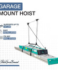 Heavy Duty Ladder Ceiling Storage Hoist With Adjustable Straps Overhead Pulley Rack for Garage hanging ladder storage solution.