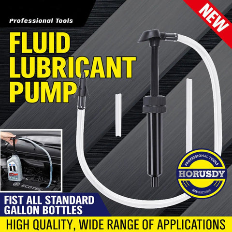 Two-Piece Fluid Transfer Pump Set For Gasoline Oil Diesel Kerosene And Water with black pump and clear tubes for easy fluid movement.