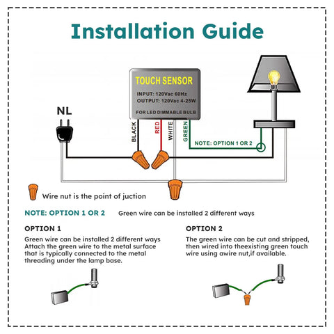Two Pack Touch Lamp Control Module With Three Level Dimming For Desk Lamps Sensor Replacement Kit With Wire Caps Easy Install No Fuss Works With Lamps That Have Metal Bases And Dimmable LED Bulbs installation guide wiring diagram