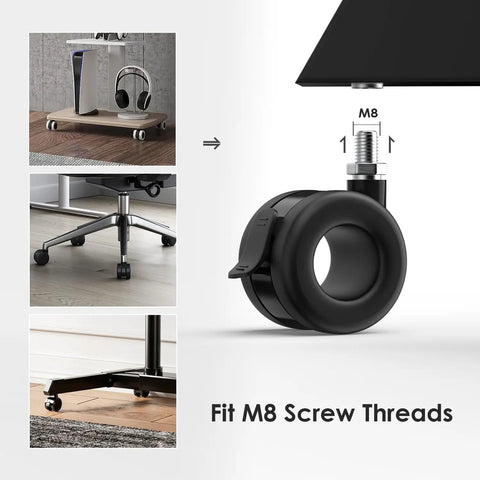 TV Cart Wheel Stem Casters Set Of 4 With Brake And 360 Degree Swivel showing M8 screw thread compatibility for furniture