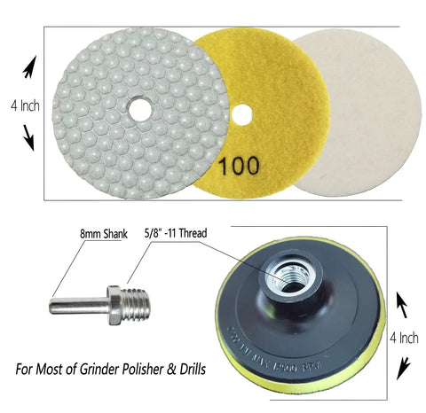 4 Inch Dry And Wet Diamond Polishing Pad Kit For Granite Marble Quartz Concrete Stone Tiles 34 Piece Set With 24 Diamond Pads