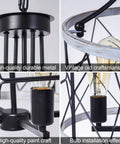 Close-up of Farmhouse Round Pendant Chandelier 4 Light Cage Ceiling Light showcasing metal craft and bulb installation detail.