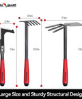 Heavy Duty 6 Piece Garden Tool Set With Trowel Rake 2 In 1 Hoe And Crack Weeder Cultivator And More, large sized tools with dimensions