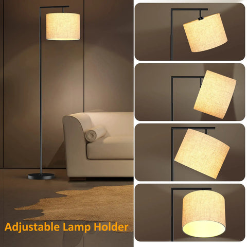 Floor Lamp With Lampshade, 3 Color Temperatures From 3000K To 5000K, 9W LED Bulb Included, Adjustable Lamp Head, Black
