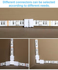 LED Strip Lights Connectors Kit 40 Pieces L Shape T Shape 4 Pin Solderless Adapters for 5050 RGB White Strips installation guide