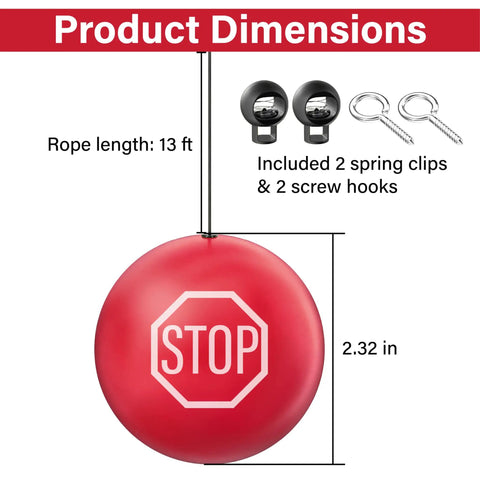 Two Piece Red Tennis Ball Garage Parking Aids Driveway Vehicle Stopper Markers Dead Nuts Reliable Spotting Setup Bumper Shield No Sweat Outdoor Car Accessories dimensions with 13ft rope, clips, and hook.