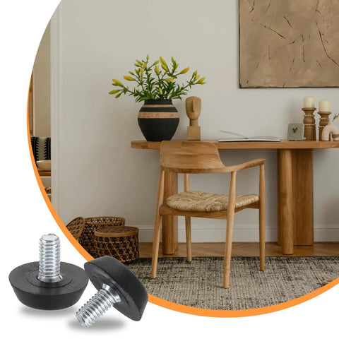Heavy Duty M6 Adjustable Furniture Feet Levelers Zinc Plated Carbon Steel Screw In Glides Anti Slip Pads Replacement For Table And Chair Legs with rubberized bottom.