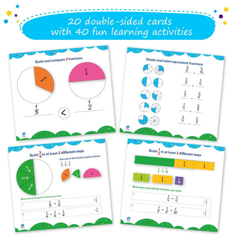 166 Piece Magnetic Fractions Kit for Hands On Math Learning with fraction activity cards laid out