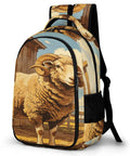 Curly Wool Ram Vintage Printed Unisex Backpack with Large Capacity, Durable Polyester, Breathable Fabric, Smooth Zipper