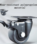 Sets Of 4 Bulletproof 3 Inch Swivel Caster Wheels With Secure Brakes Heavy Duty Polypropylene Ball Casters That Roll Like Butter On Furniture Zero Fuss Upgrade For Hardwood Or Carpet Floors close-up of a black polypropylene caster wheel with wear-resistant material.