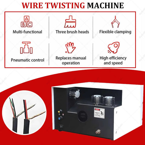 Auto Electric Wire Twister Stripper Machine For Shielded Cable showing black and white device with three brush heads and control panel.