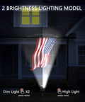 Brightest Solar Flag Pole Light 3 In 1 Design With Dual Brightness LED Outdoor Dusk To Dawn Spotlight illuminating flag