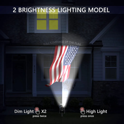 Brightest Solar Flag Pole Light 3 In 1 Design With Dual Brightness LED Outdoor Dusk To Dawn Spotlight illuminating flag