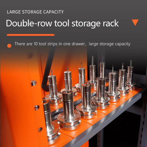 Heavy Duty CNC Tool Storage Cabinet With BT40 CAT40 Tool Holder Rack Vertical Drawer Organizer For Warehouses And Machining Centers Durable SPCC Steel Construction Waterproof And Scratch Resistant 210 Cap. double-row tool rack drawer