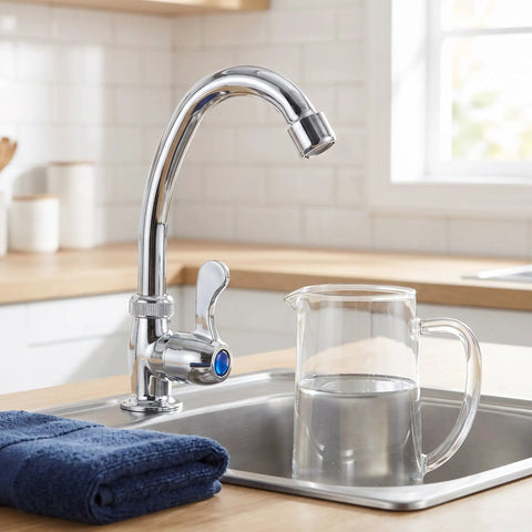 UKCOCO Countertop Kitchen Sink Tap, Plastic Vertical Replacement Faucet with 2cm Mount Base in a modern kitchen sink.