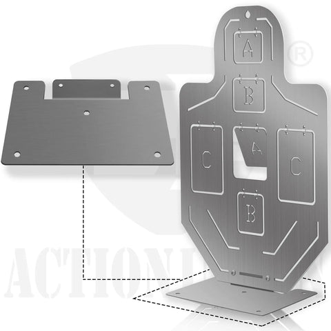 Beefy All Metal Airsoft Target With Six Zone Silhouette A B C Hit Areas, stainless steel black lacquer finish, close-up