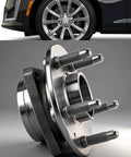 2 Pack Beefed Up Front And Rear Wheel Bearing And Hub Assembly For 2008 To 2019 Cadillac CTS 2010 To 2015 Chevy Camaro And 2018 To 2019 Impala 5 Lug With Encoder ABS Replacement Kit shown close-up and installed on a wheel