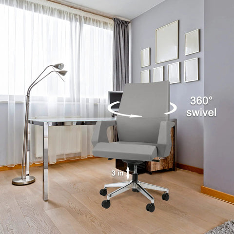 Kick Back All Day With This Legit Ergonomic Executive Office Chair Featuring Smooth Adjustable Reclining Lock Tilt Water Resistant Faux Leather Cushion Sturdy Aluminum Pedestal Base And Silent Rolling Wheels For Your Prime Home Office Setup In Cool Grey
