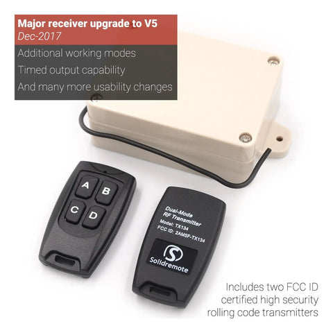 Secure Wireless RF Remote Control Relay Switch Kit with 2 channel receiver, two transmitters, rolling code, beige box