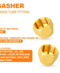 Grease Monkey Approved 10 Piece Beefy Brass 45 Degree Flare Tube Fittings One Quarter Inch Sae Copper Pipe Extenders close-up view of brass tube fitting