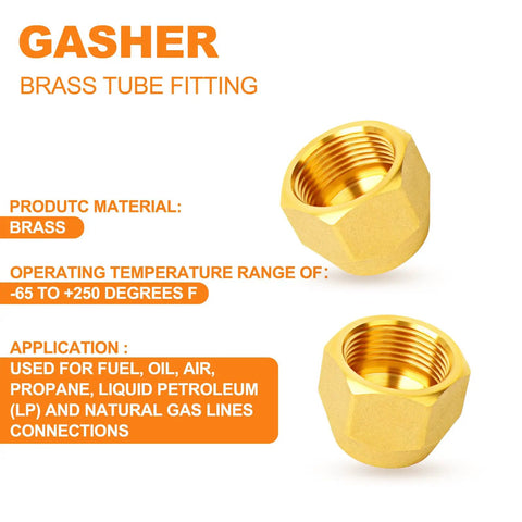 Grease Monkey Approved 10 Piece Beefy Brass 45 Degree Flare Tube Fittings One Quarter Inch Sae Copper Pipe Extenders close-up view of brass tube fitting