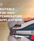 0W30 Synthetic Power Trim And Steering Fluid For Marine Electric Systems packaging with Verado engine at sunset