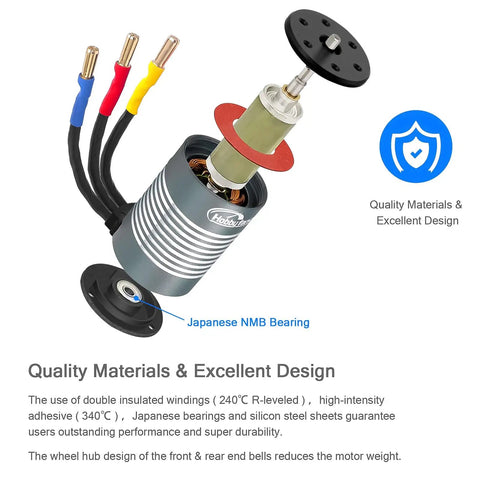 Waterproof S3650 4300KV Brushless Motor With 60A ESC Combo Set for 1/10 RC cars showing internal design and quality materials.