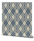 Premium Navy Trellis Wallpaper With Snazzy Linen Weave Hella Durable Polyester Surface Sweet For Kitchens Bathrooms And Commercial Lobbies Straight Paste To Paper Setup Reliable Type Two Finish displayed on a roll.