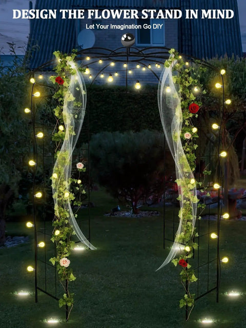 Heavy Duty Garden Pergola Trellis And Wedding Arbor Metal Gazebo Arch For Outdoor Climbing Plants with LED lights