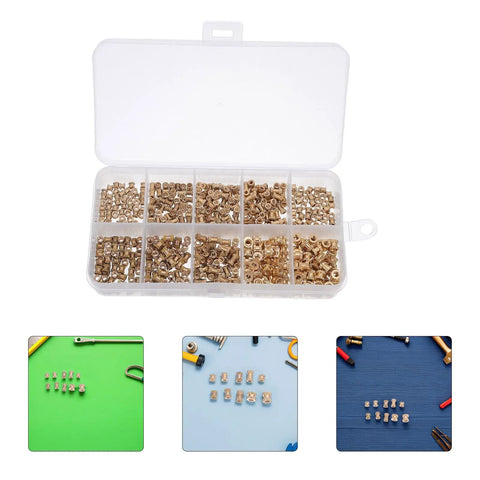 Huge 500 Pc Brass Knurled Insert Nut Assortment Kit With M2 M2.5 M3 Sizes For 3D Printing And DIY Plastic Builds Providing Rock Solid Vibration Proof Heat Resistant Fasteners Perfect For Pro Level Projects That Need Heavy Duty Retention. Brass insert nut assortment in plastic storage case, M2 M2.5 M3