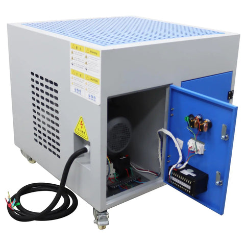 Top Tier Downdraft Table Dust Collector Vacuum For Metalworking Grinding Bench Featuring Badass 3000 Cubic Meters Per Hour Airflow and Multi Stage Industrial Filter with accessible internal components.