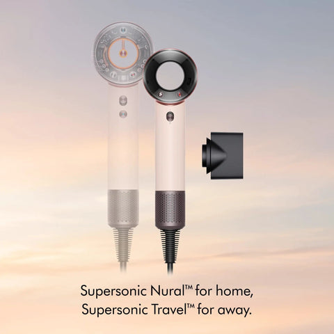 Supersonic Travel Hair Dryer With Universal Voltage for on-the-go styling, ultra-lightweight, compact design, dual use shown.